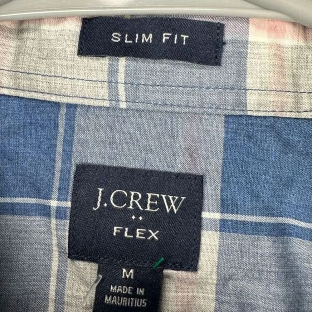 J Crew Shirt Adult Medium Flex Blue Grey Plaid Button Down Slim Fit Mens NEW